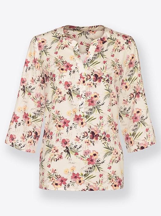 Creation L Ecru-Printed Floral Tab Sleeve Blouse