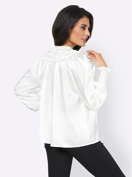 Creation L Ecru Ruffled Satin Blouse