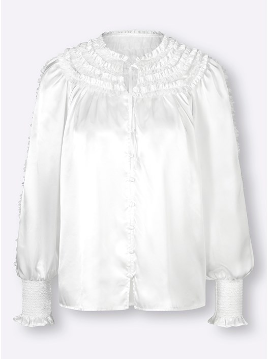 Creation L Ecru Ruffled Satin Blouse