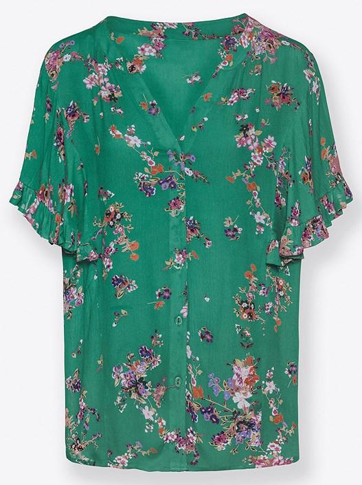 Creation L Emerald-Patterned Floral Pattern Blouse