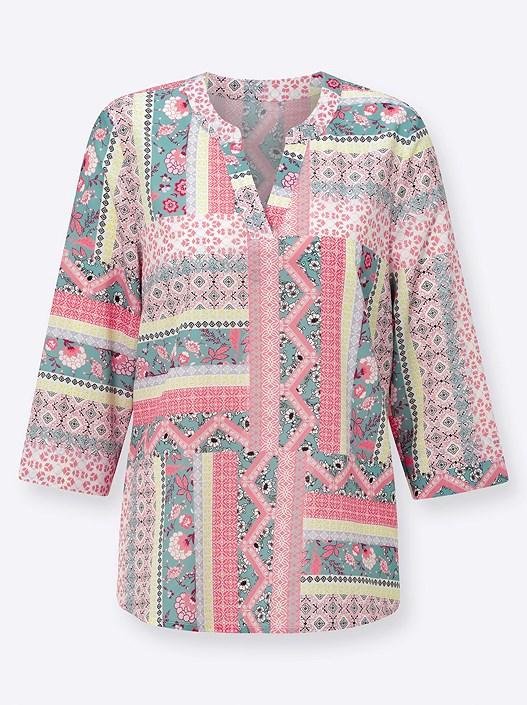 Creation L Flamingo-Printed Patchwork Print Blouse