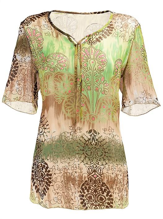 Creation L Green-Beige Sheer Boho Tunic