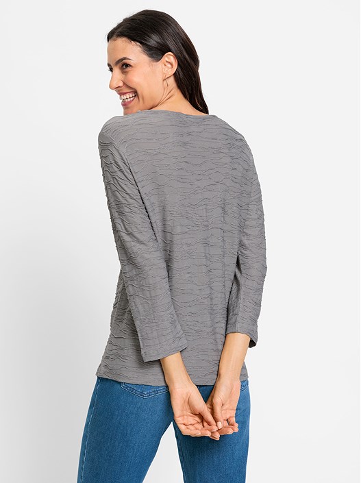 Creation L Grey-Mottled Textured 3/4 Sleeve Shirt