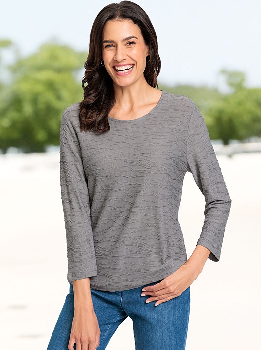 creation l Grey-Mottled Textured 3/4 Sleeve Shirt