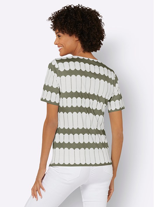 Creation L Khaki-Ecru-Printed Printed V-Neck Shirt