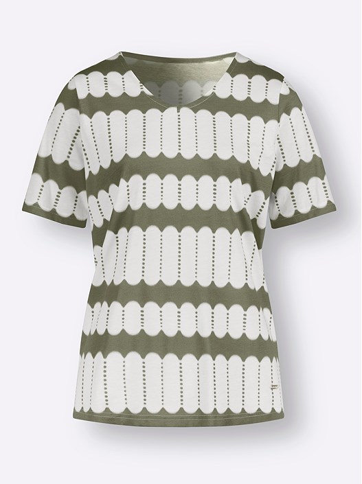 Creation L Khaki-Ecru-Printed Printed V-Neck Shirt