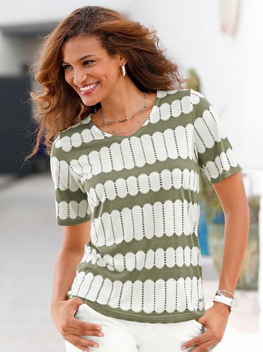 creation l Khaki-Ecru-Printed Printed V-Neck Shirt