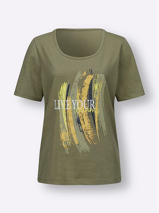 Creation L Khaki-Lime Graphic Print Shirt