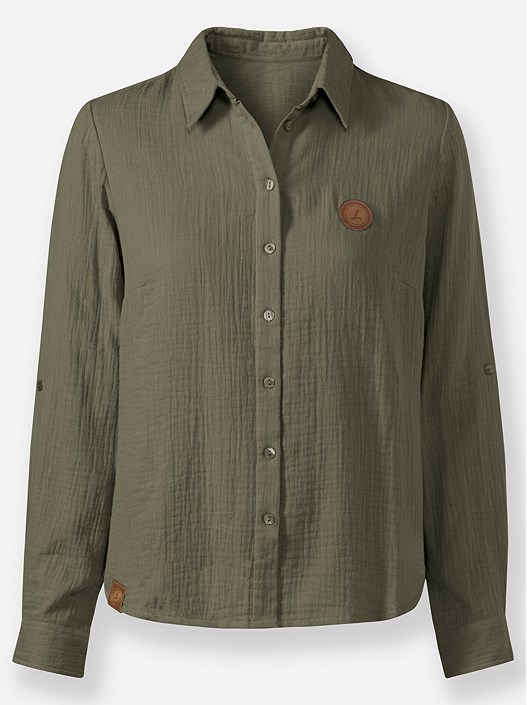 Creation L Khaki Muslin Button Up Blouse