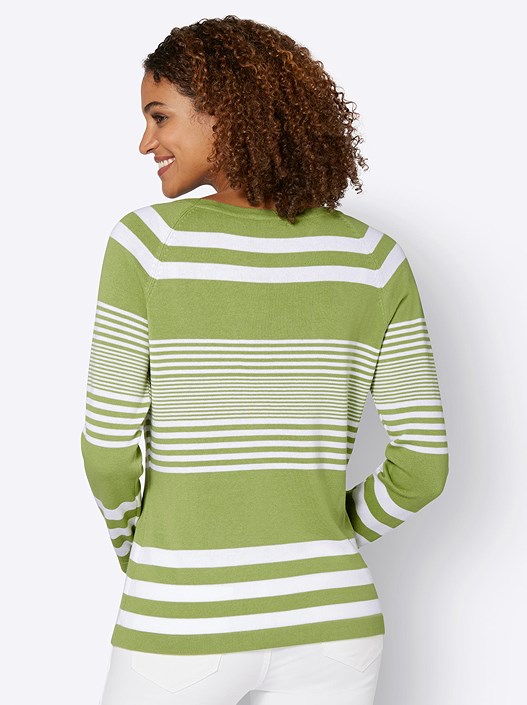 Creation L Kiwi-White-Striped Stripe Mix Sweater