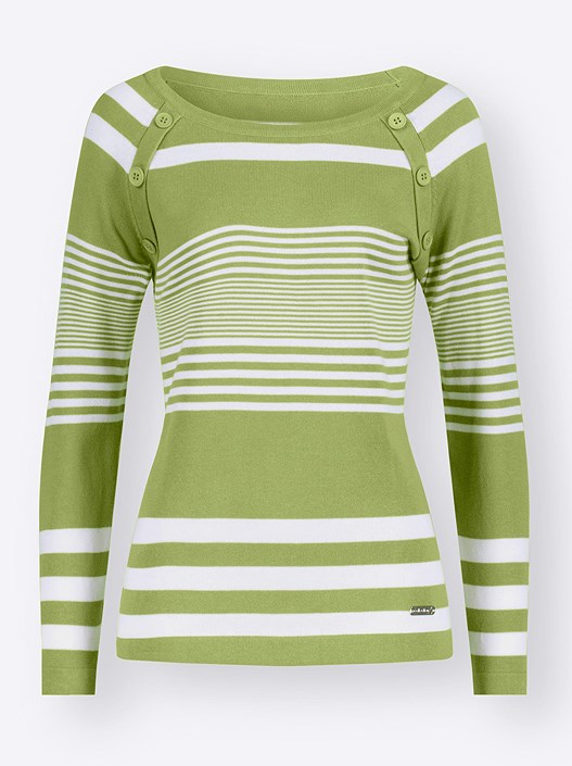Creation L Kiwi-White-Striped Stripe Mix Sweater