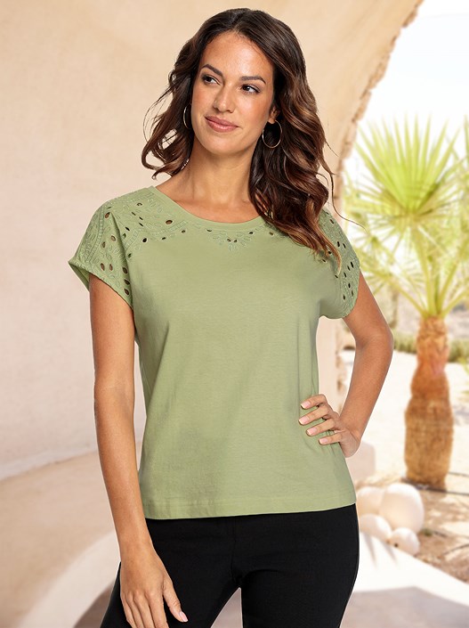 creation l Lime Eyelet Embroidered Shirt