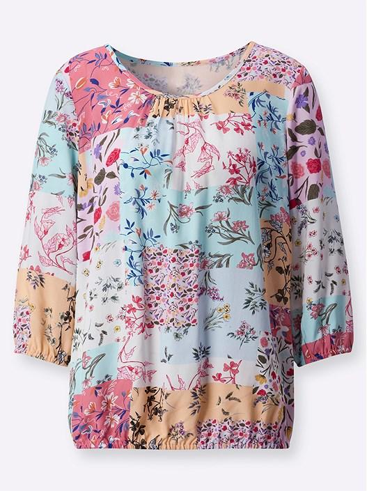 Creation L Mint/Rose Print Patchwork Print Blouse
