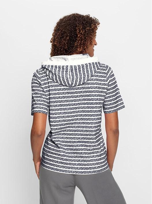 Creation L Navy/Ecru-Striped Striped Hooded Shirt