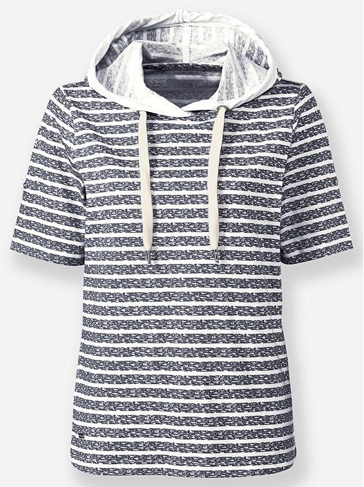 Creation L Navy/Ecru-Striped Striped Hooded Shirt
