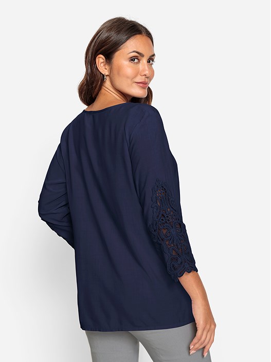 Creation L Navy Lace Flare Sleeve Blouse