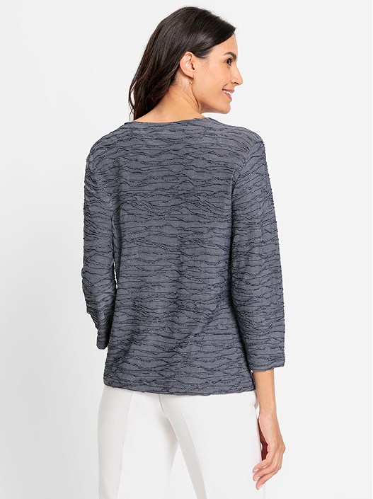 Creation L Navy-Mottled Textured 3/4 Sleeve Shirt