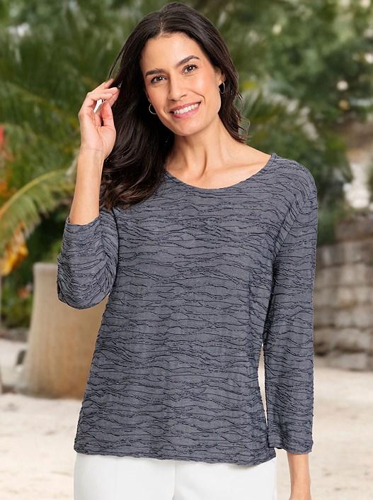 creation l Navy-Mottled Textured 3/4 Sleeve Shirt