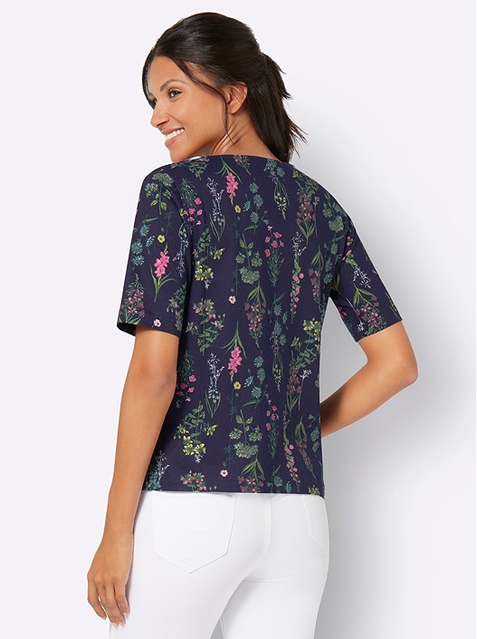 Creation L Navy-Old-Rose-Printed Floral Shirt