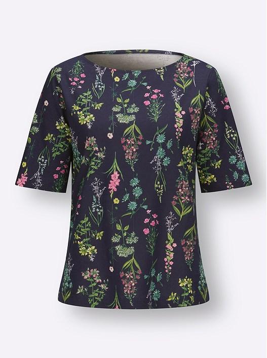Creation L Navy-Old-Rose-Printed Floral Shirt