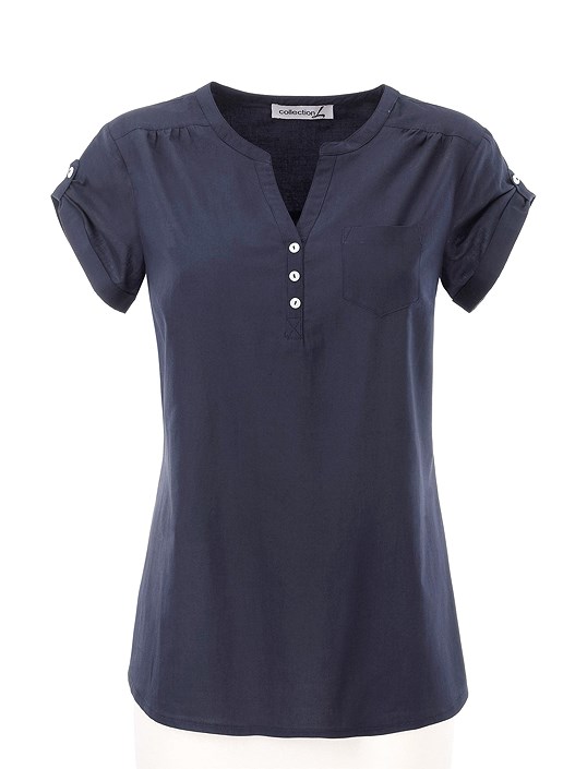 Creation L Navy V-Neck Button Panel Blouse