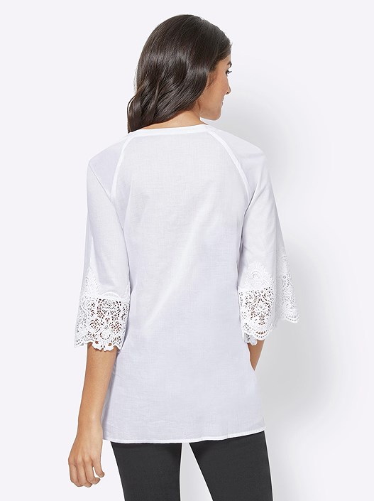 Creation L Off White Lace Trim Flare Sleeve Blouse