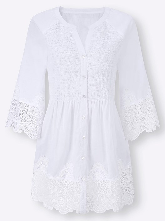 Creation L Off White Lace Trim Flare Sleeve Blouse