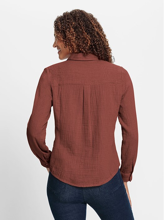 Creation L Red Brown Muslin Button Up Blouse