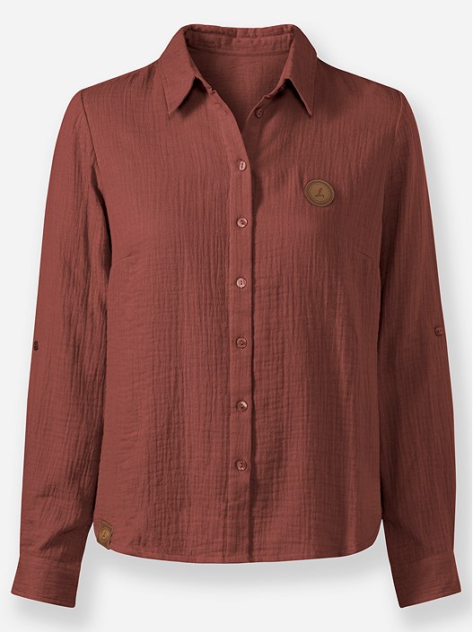 Creation L Red Brown Muslin Button Up Blouse