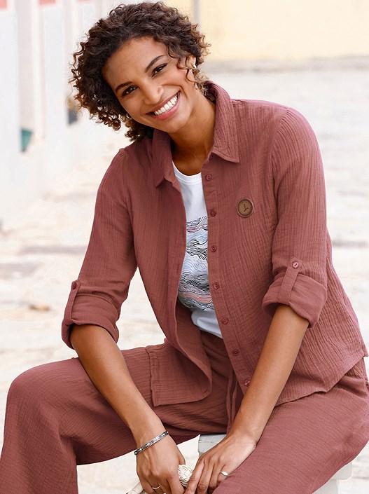 creation l Red Brown Muslin Button Up Blouse