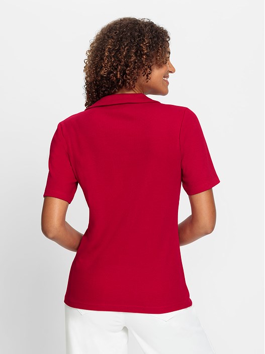 Creation L Red Eyelet Trim Polo Shirt