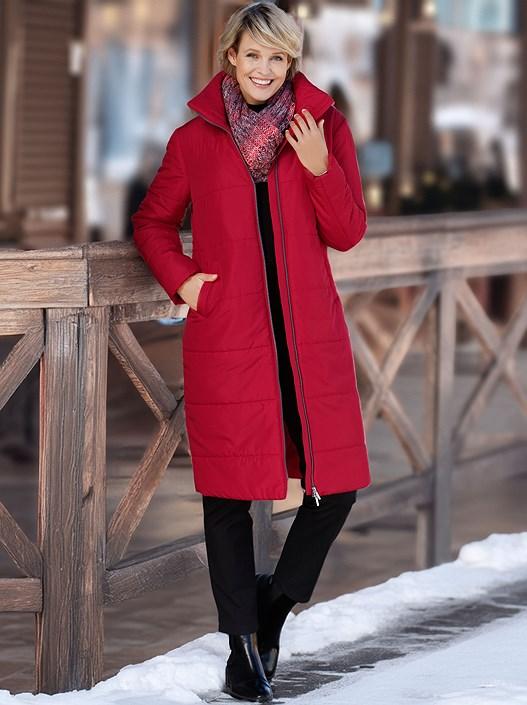 creation l Red Long Quilted Coat