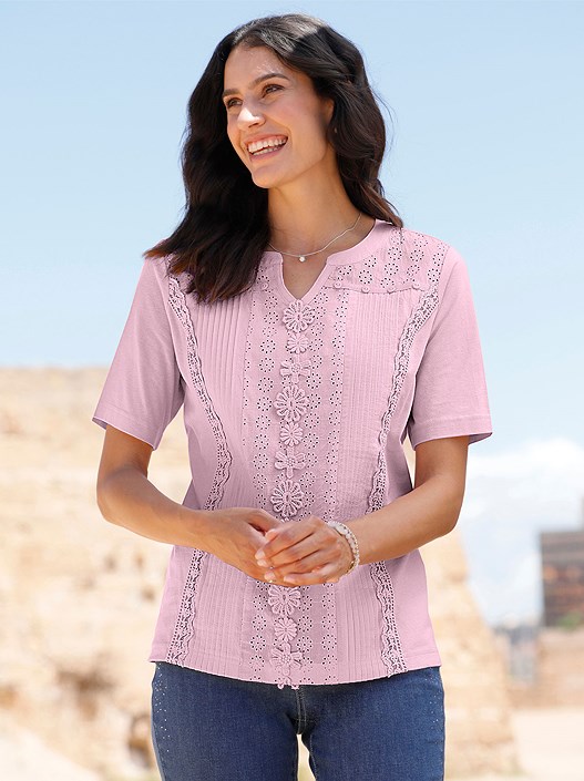 creation l Rose Lace Applique Shirt
