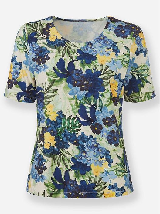 Creation L Royal Blue-Emerald Green-Printed Shirt