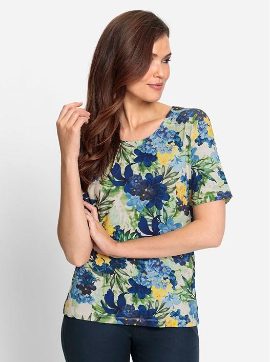 Creation L Royal Blue-Emerald Green-Printed Shirt