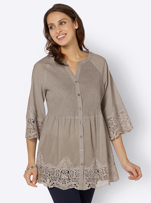 Creation L Sesame Lace Trim Flare Sleeve Blouse