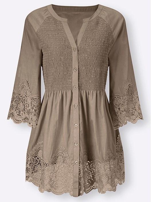 Creation L Sesame Lace Trim Flare Sleeve Blouse