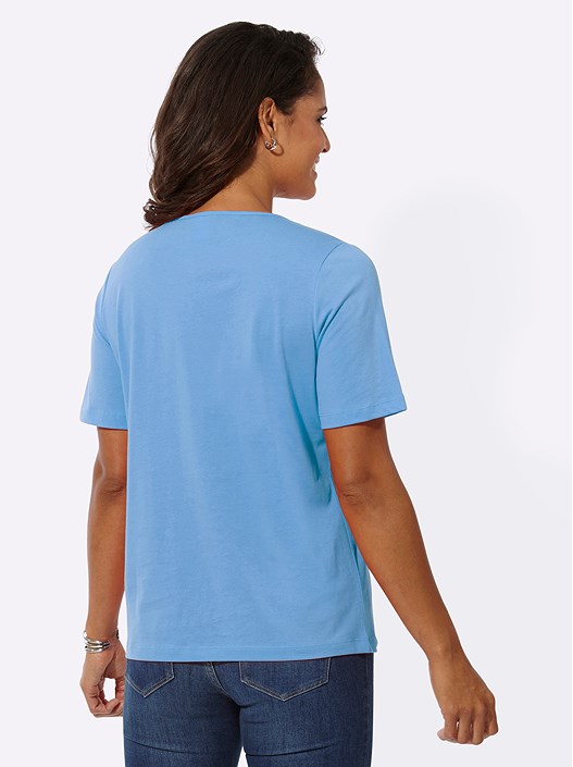 Creation L Sky Blue Studded V-Neck Shirt