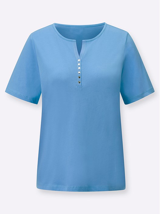 Creation L Sky Blue Studded V-Neck Shirt
