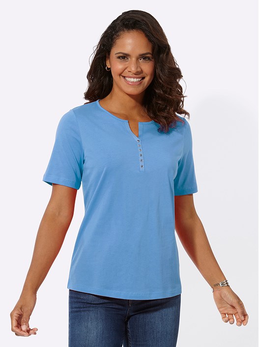 Creation L Sky Blue Studded V-Neck Shirt