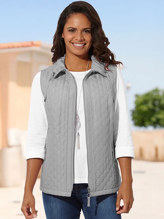 creation l Stone Grey Quilted Zip Up Vest