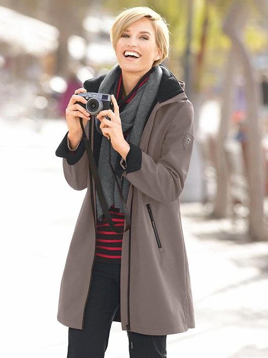 creation l Taupe Zip Up Long Softshell Jacket