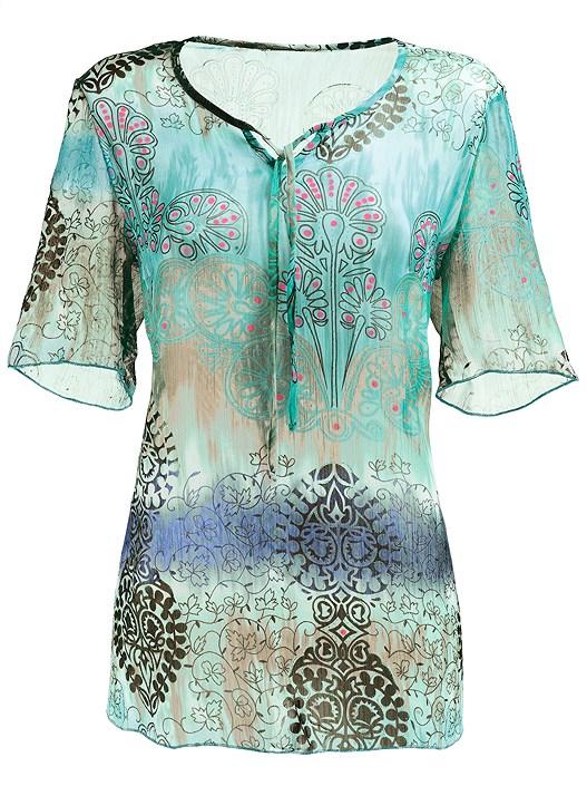 Creation L Turquoise-Beige Sheer Boho Tunic