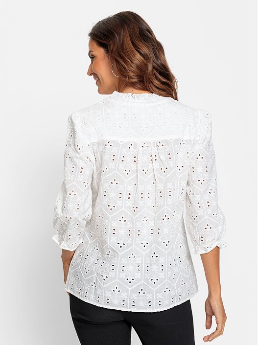 Creation L White Eyelet Button Up Blouse