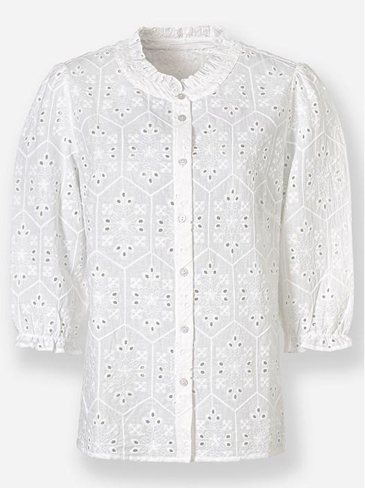 Creation L White Eyelet Button Up Blouse