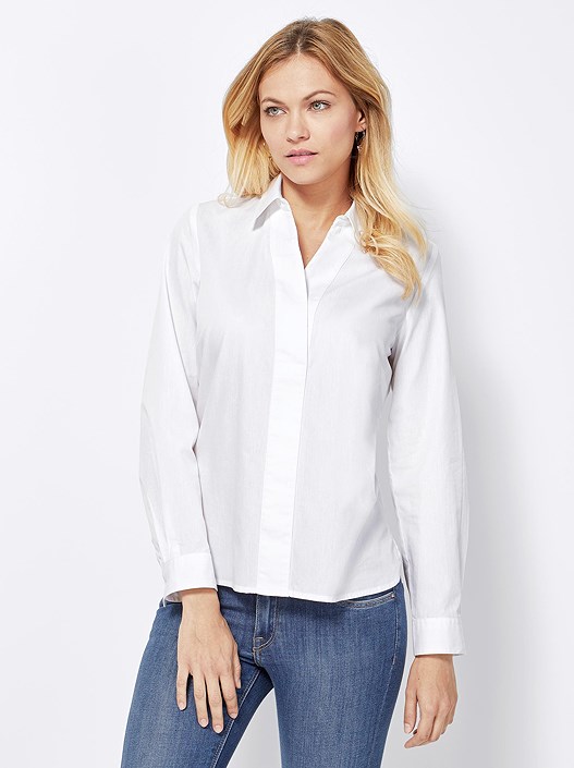 Creation L White Hidden Button Panel Blouse
