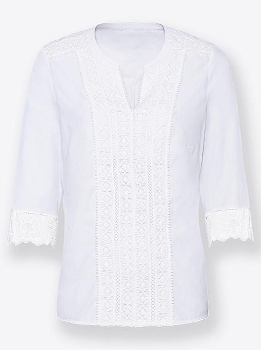 Creation L White Lace Detail V-Neck Blouse