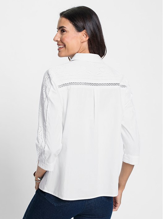 Creation L White Open Embroidery Button Up Blouse