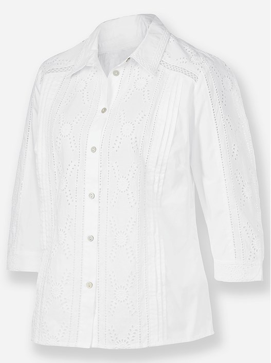 Creation L White Open Embroidery Button Up Blouse
