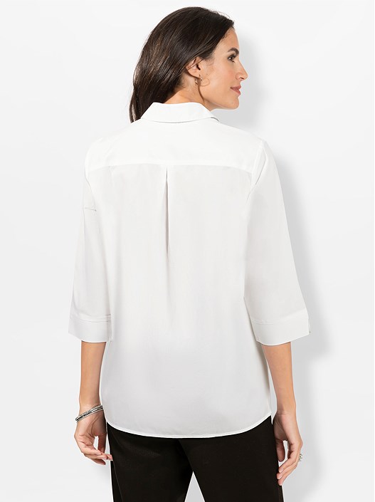 Creation L White Pleated 3/4 Sleeve Blouse